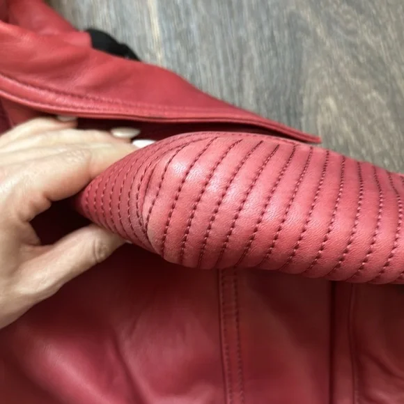 Balmain Red Leather Moto Jacket